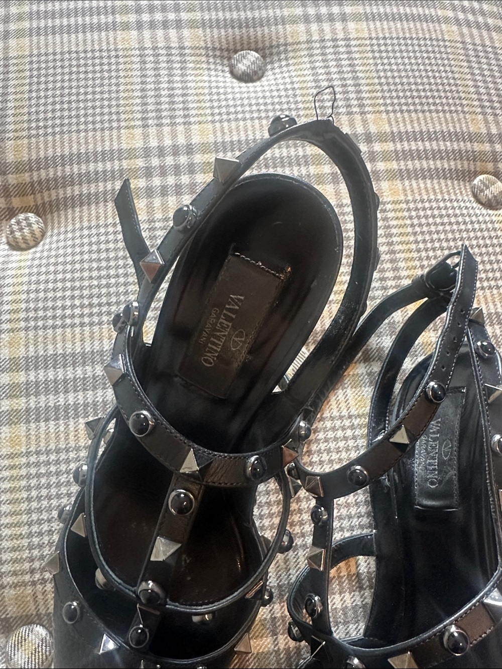 Valentino Black Studded Pointed-Toe Strappy Heels, box included - Picture 2 of 7